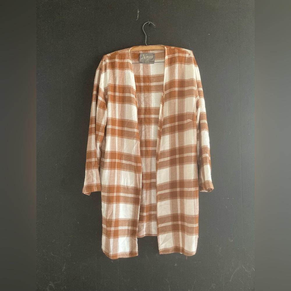Natural Reflections Tan and Cream Plaid Cardigan